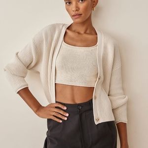 Reformation | ELKE COTTON TANK AND CARDIGAN SET | Cream White